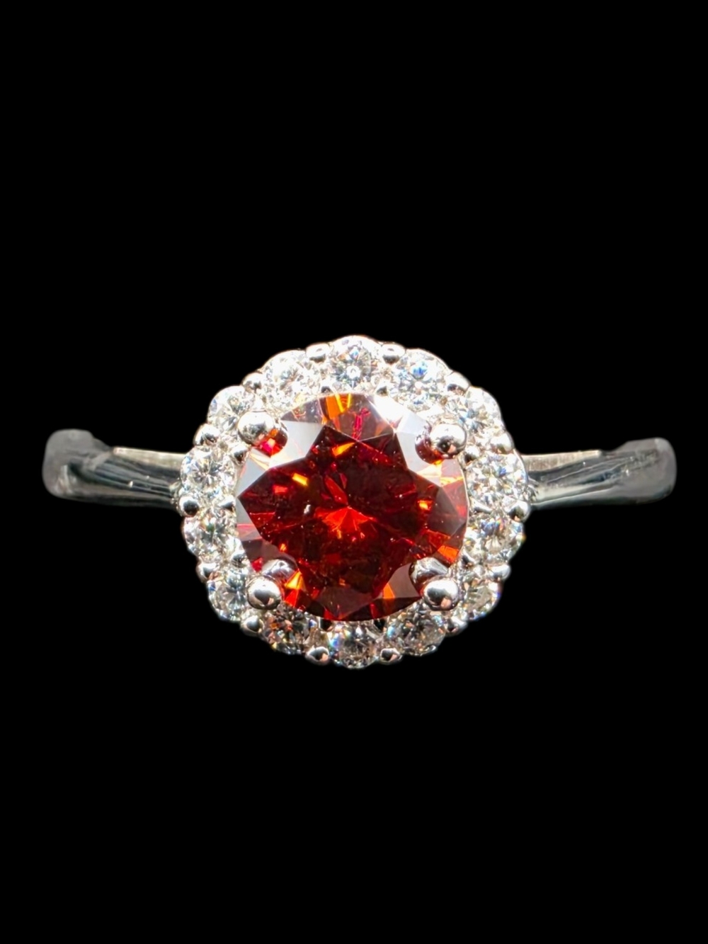 0.80 CTW Red Moissanite Halo Ring Solid 925 Sterling Silver Size 9